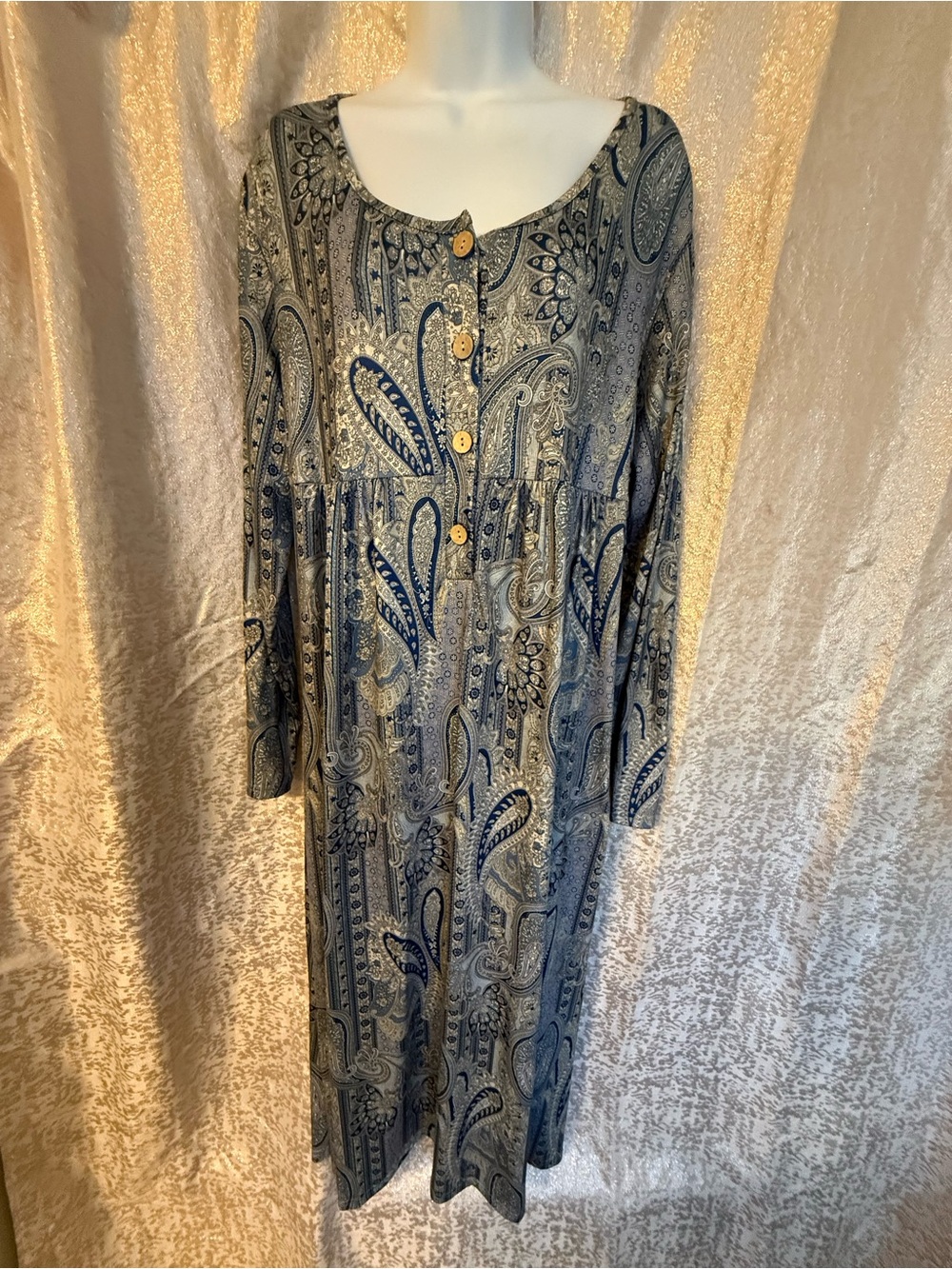 Long Sleeve Paisley Midi Dress in Blue